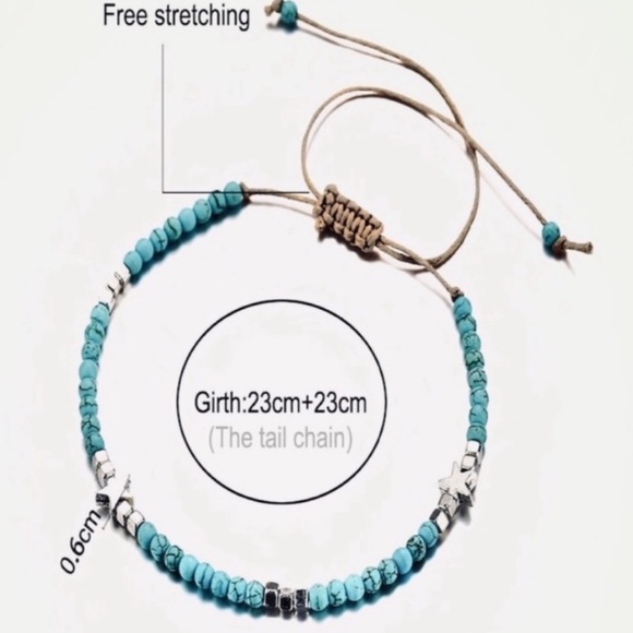 🎁 5/$35 || Turq/Silver Beaded Anklet W/Star Acnts - Picture 4 of 7